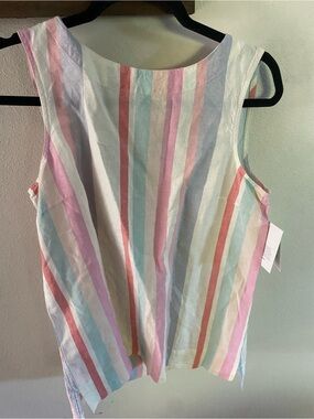 NWT Ellen Tracy Striped Linen Multicolored Pastel Sleeveless Tank Top Size Mediu
